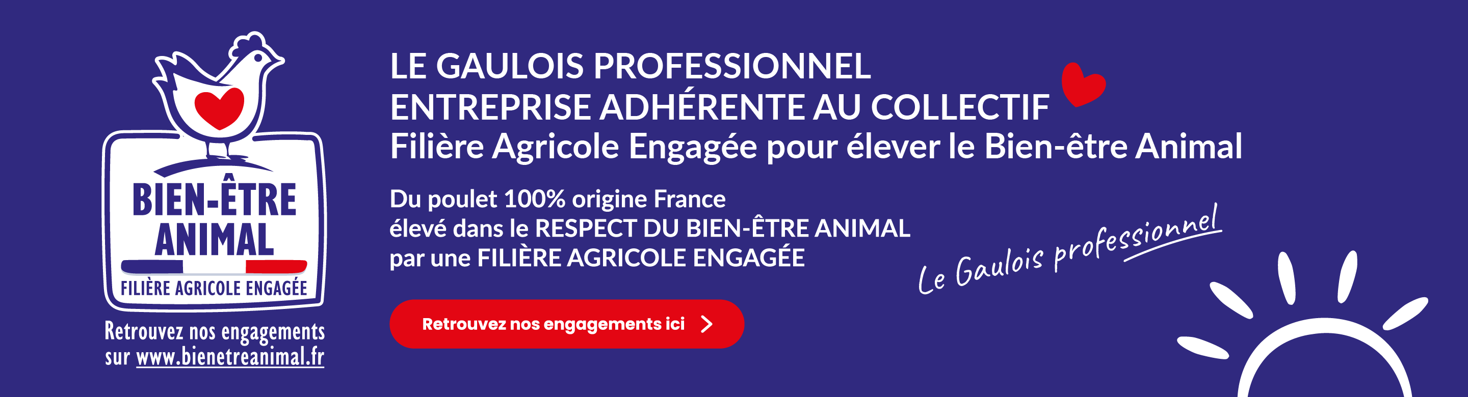 Entreprise adhérente au collectif Filière Agricole Engagée pour le Bien-être Animal. Découvrez nos engagements pour un poulet origine France élevé dans le respect du bien-être animal.