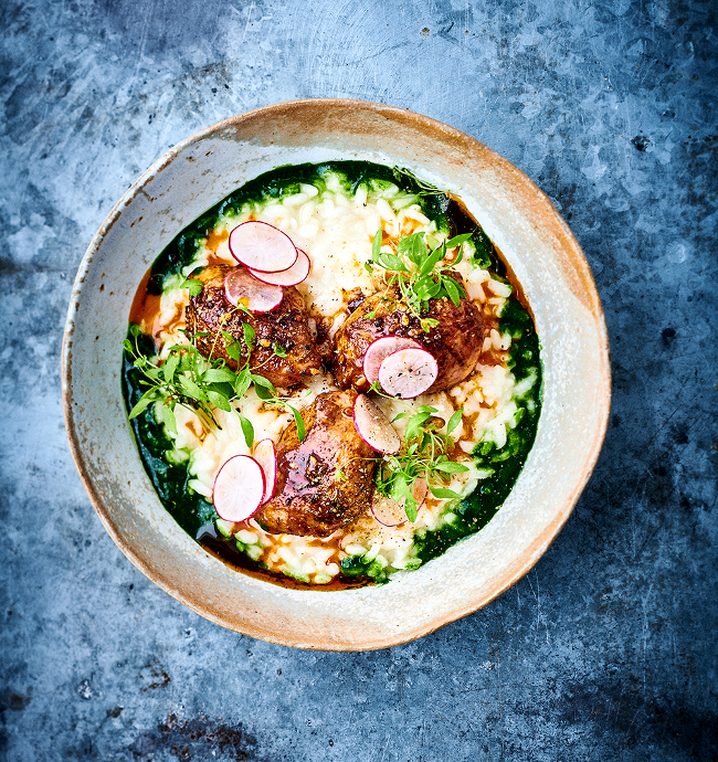 Sot l'y laisse de dinde au satay et son risotto à la reine des Prés