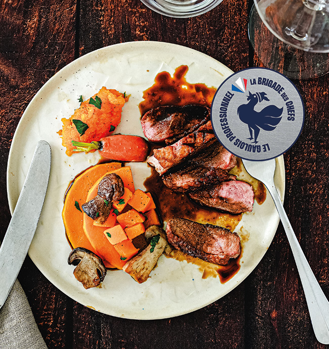 Filet de canard jus corsé 3 poivres et orange et son trio de butternut par Valérie Cristina