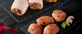 Ballotin de poulet garni marrons abricot et médaillons de poulet aux cèpes