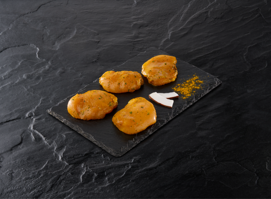 Découvrez notre nouveauté les médaillons de poulet marinés curry-coco